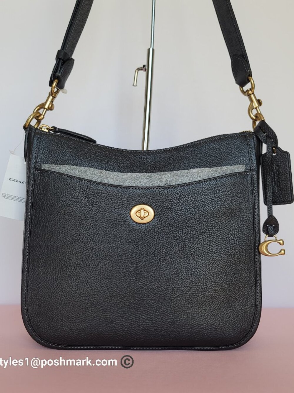 COACH Chaise Pebbled Leather Crossbody Bag- Black color $230.🎈⭐